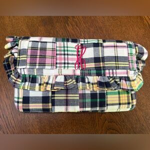 Just Madras Ruffled Clutch w Magnet closure, “H”monogram. Made USA. Perfect size